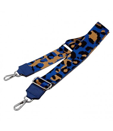 Bandoulière ajustable en tissue/cuir pour sac à main en cuir : cobalt blue leopard